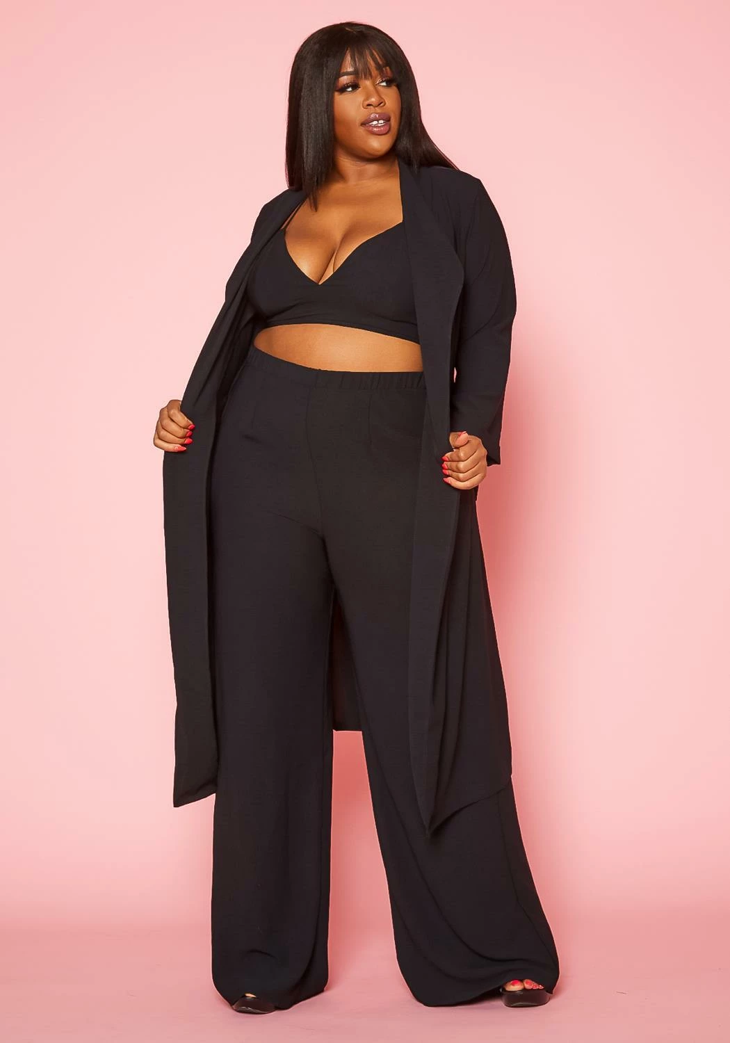 Plus Size Halter Crop Top & Duster Three Piece Set 3 Plus Size Halter Crop Top & Duster Three Piece Set - Image 3