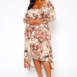 Plus Size Knit Tube Midi Dress And Duster Cardigan Set