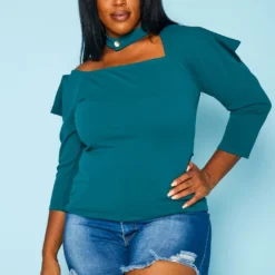 Plus Size Choker Neck Long Sleeve Top -Radiant Drape Sales 2020920 003 2