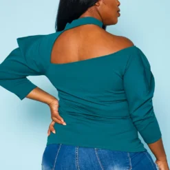 Plus Size Choker Neck Long Sleeve Top -Radiant Drape Sales 2020920 003 4