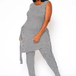Plus Size Houndstooth Print Sleeveless Two Piece Set -Radiant Drape Sales 2020929 001 3