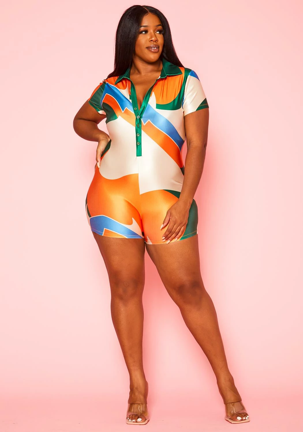 Plus Size Summer Print Collar Romper 1 Plus Size Summer Print Collar Romper