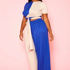 Plus Size Color Splice Crop Top & Pants Set -Radiant Drape Sales 2020943 002 2