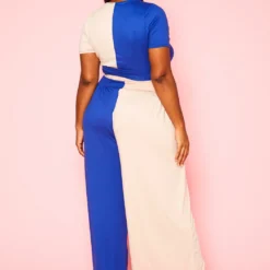 Plus Size Color Splice Crop Top & Pants Set -Radiant Drape Sales 2020943 002 3