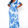 Plus Size Tie Dye V-Neck Short Sleeve Maxi Dress