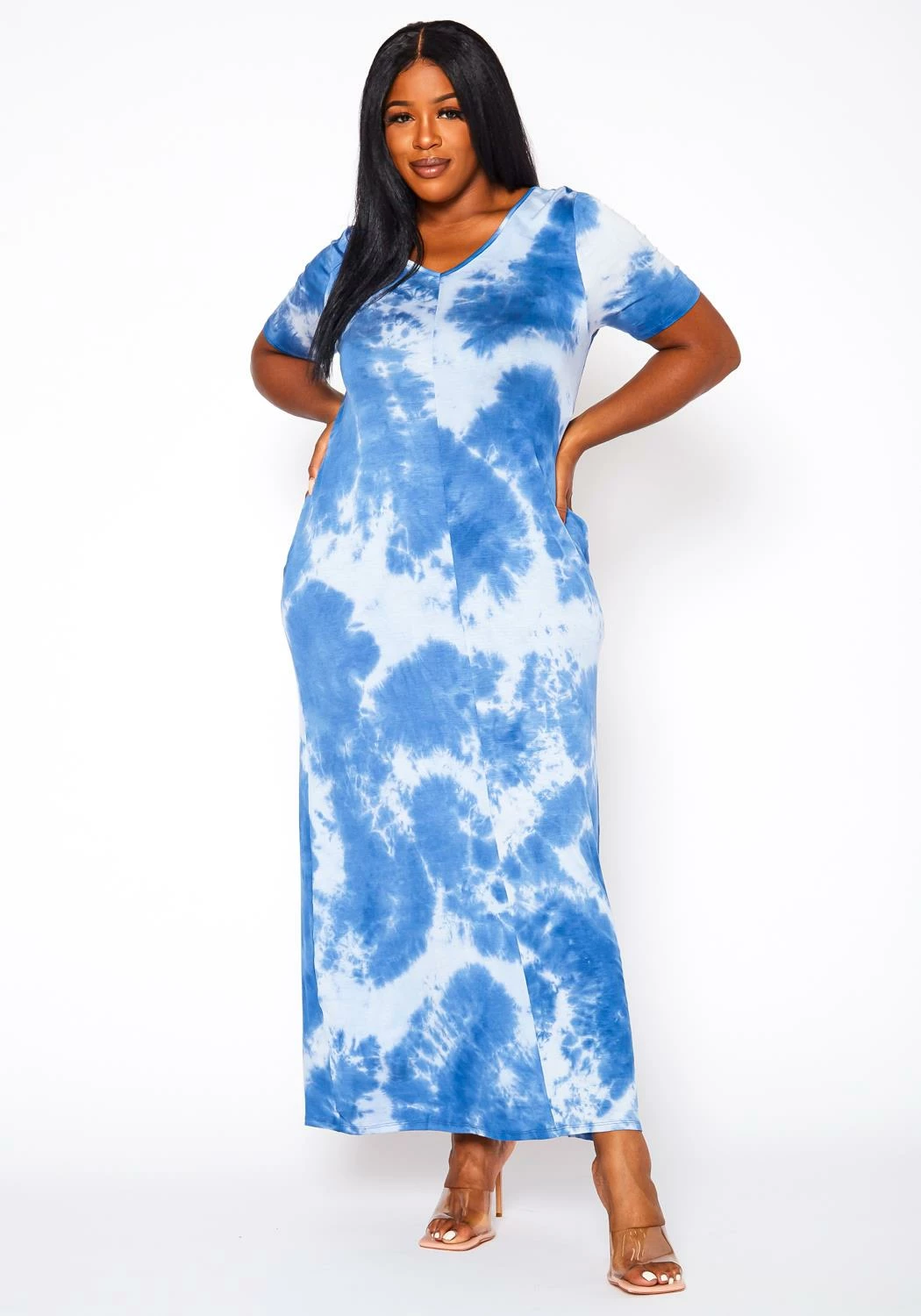 Plus Size Tie Dye V-Neck Short Sleeve Maxi Dress 1 Plus Size Tie Dye V-Neck Short Sleeve Maxi Dress