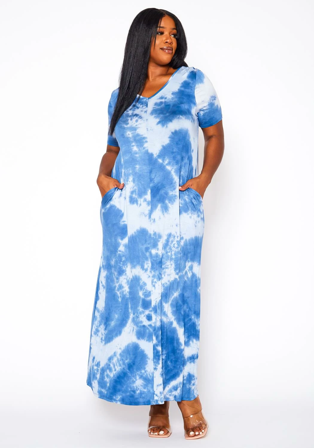 Plus Size Tie Dye V-Neck Short Sleeve Maxi Dress 3 Plus Size Tie Dye V-Neck Short Sleeve Maxi Dress - Image 3