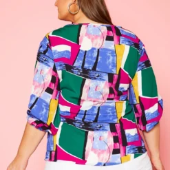 Plus Size Abstract Pattern Waist Tie Blouse -Radiant Drape Sales 2020966 001 4
