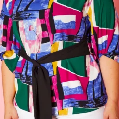 Plus Size Abstract Pattern Waist Tie Blouse -Radiant Drape Sales 2020966 001 5