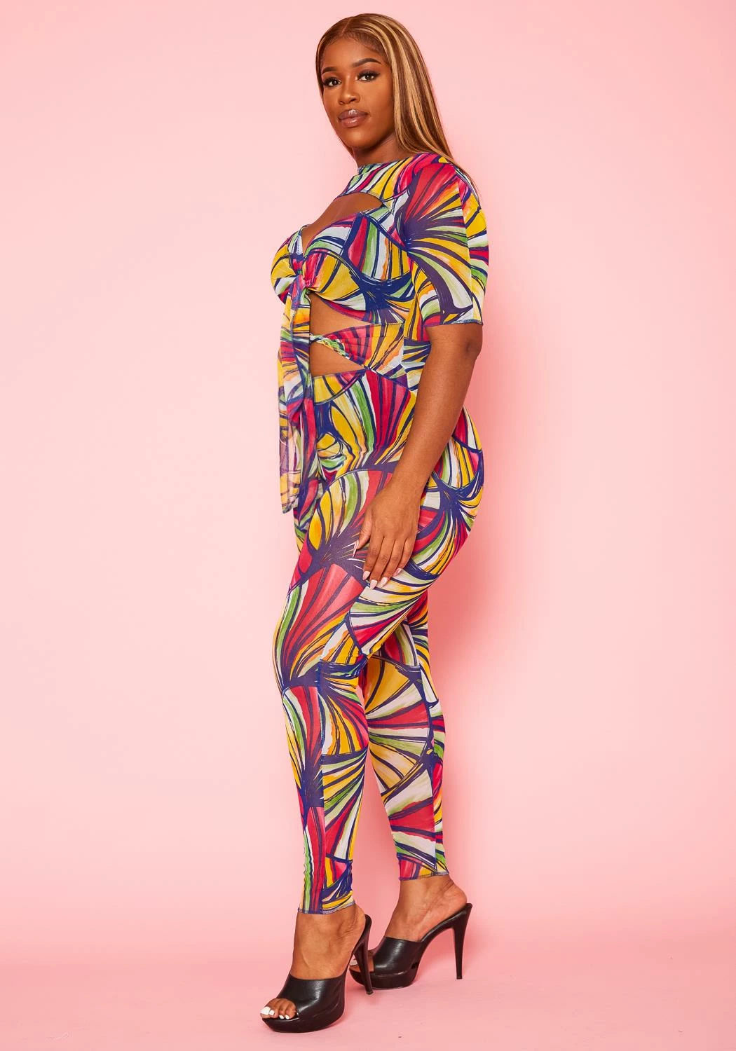 Plus Size Abstract Print Cut Out Jumpsuit 4 Plus Size Abstract Print Cut Out Jumpsuit - Image 4