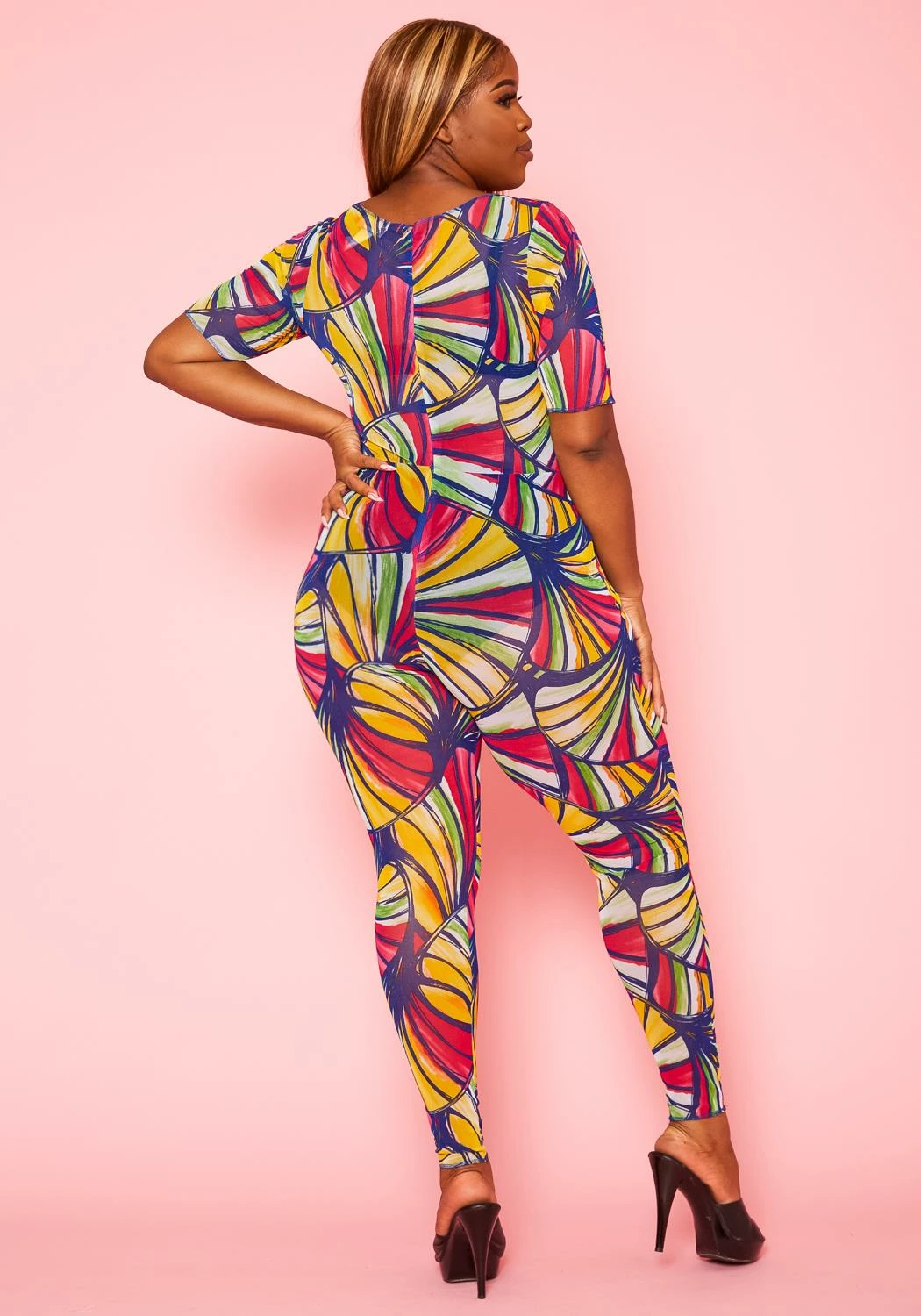 Plus Size Abstract Print Cut Out Jumpsuit 5 Plus Size Abstract Print Cut Out Jumpsuit - Image 5