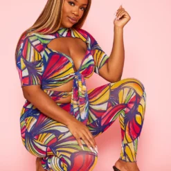 Plus Size Abstract Print Cut Out Jumpsuit 8 Plus Size Abstract Print Cut Out Jumpsuit -Radiant Drape Sales 2020967 001 5