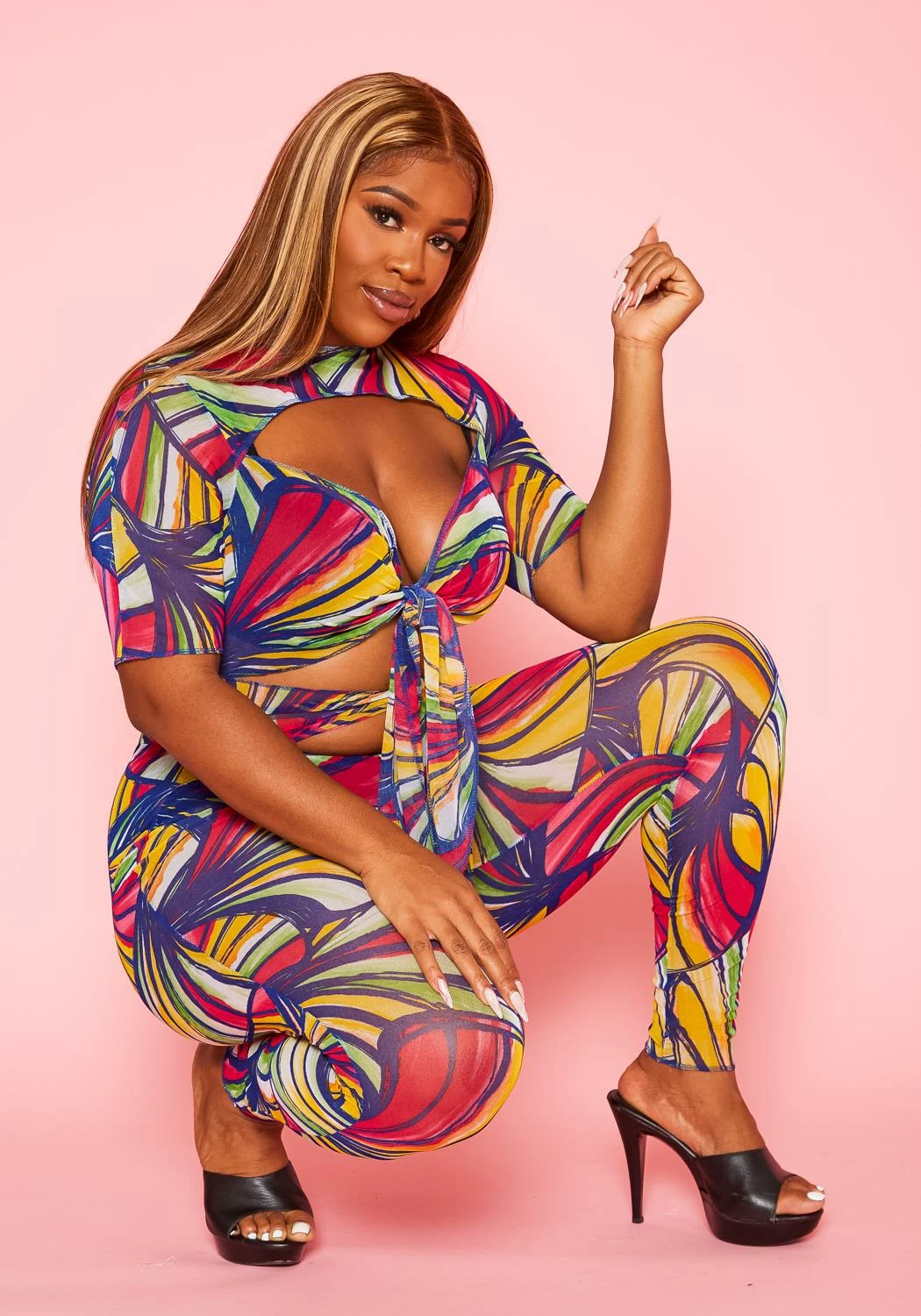 Plus Size Abstract Print Cut Out Jumpsuit 3 Plus Size Abstract Print Cut Out Jumpsuit - Image 3