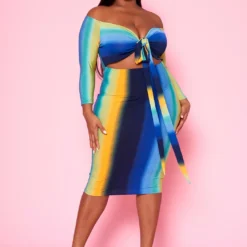 Plus Size Gradient Print Tie Front Bodycon Dress -Radiant Drape Sales 2020972 002 2