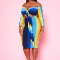 Plus Size Gradient Print Tie Front Bodycon Dress -Radiant Drape Sales 2020972 002 3