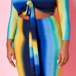 Plus Size Gradient Print Tie Front Bodycon Dress -Radiant Drape Sales 2020972 002 5