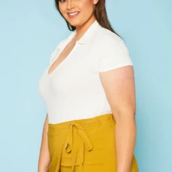 Plus Size Open Collar Ribbed Bodysuit -Radiant Drape Sales 2020983 002 2