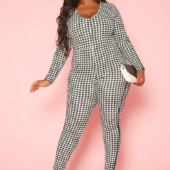 Plus Size Houndstooth Plaid Jumpsuit