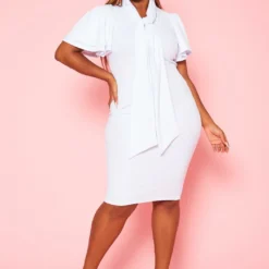 Plus Size Front Collar Tie Bodycon Midi Dress