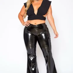 Plus Size PU Leather Low Rise Flare Pants -Radiant Drape Sales 2021013 001 2