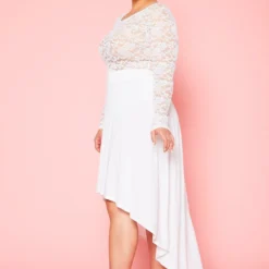 Plus Size Floral Lace High Low Flare Dress -Radiant Drape Sales 2021016 001 4