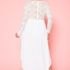 Plus Size Floral Lace High Low Flare Dress -Radiant Drape Sales 2021016 001 5