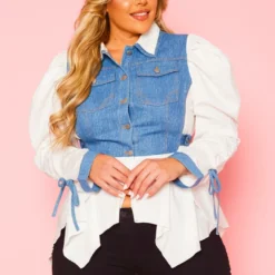 Plus Size Denim Contrast Flare Top