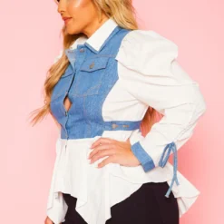 Plus Size Denim Contrast Flare Top -Radiant Drape Sales 2021020 001 2