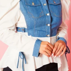 Plus Size Denim Contrast Flare Top -Radiant Drape Sales 2021020 001 4