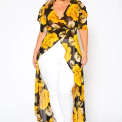 Plus Size Floral Pattern High Low Blouse -Radiant Drape Sales 2021029 001 2