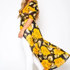 Plus Size Floral Pattern High Low Blouse -Radiant Drape Sales 2021029 001 3