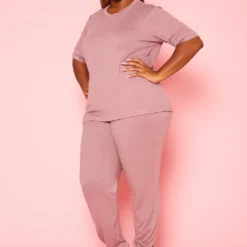 Plus Size Knit Half Sleeve Top And Jogger Pants Set -Radiant Drape Sales 2021040 002 3