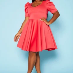 Plus Size Puff Sleeve Flare Mini Dress -Radiant Drape Sales 2021049 004 2