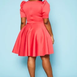 Plus Size Puff Sleeve Flare Mini Dress -Radiant Drape Sales 2021049 004 4