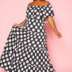 Plus Size Polka Dot Print Flare Maxi Dress