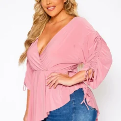 Plus Size Surplice Shirred Sleeve Peplum Blouse 7 Plus Size Surplice Shirred Sleeve Peplum Blouse -Radiant Drape Sales 2021079 001 3