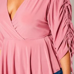 Plus Size Surplice Shirred Sleeve Peplum Blouse 9 Plus Size Surplice Shirred Sleeve Peplum Blouse -Radiant Drape Sales 2021079 001 5