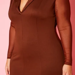 Plus Size Collared Bodycon Dress With Mesh Sleeves -Radiant Drape Sales 2021085 002 6