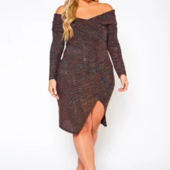Plus Size Sequin Off Shoulder Midi Dress