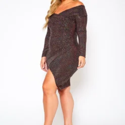 Plus Size Sequin Off Shoulder Midi Dress -Radiant Drape Sales 2021091 001 3