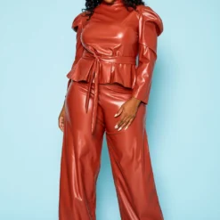 Plus Size Faux Leather Peplum Top & Pants Set 8 Plus Size Faux Leather Peplum Top & Pants Set -Radiant Drape Sales 2021099 001 1