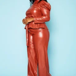 Plus Size Faux Leather Peplum Top & Pants Set 9 Plus Size Faux Leather Peplum Top & Pants Set -Radiant Drape Sales 2021099 001 3