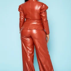 Plus Size Faux Leather Peplum Top & Pants Set 10 Plus Size Faux Leather Peplum Top & Pants Set -Radiant Drape Sales 2021099 001 4