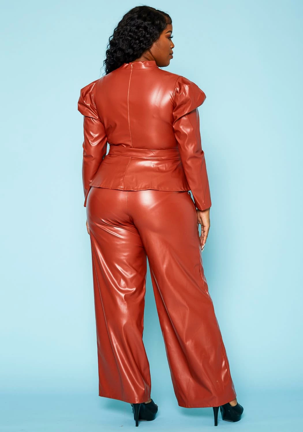 Plus Size Faux Leather Peplum Top & Pants Set 5 Plus Size Faux Leather Peplum Top & Pants Set - Image 5