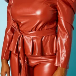 Plus Size Faux Leather Peplum Top & Pants Set 11 Plus Size Faux Leather Peplum Top & Pants Set -Radiant Drape Sales 2021099 001 5