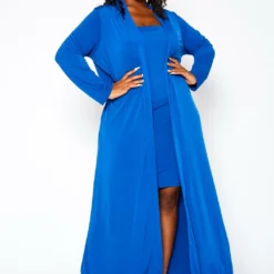 Plus Size Solid Tube Dress & Duster Cardigan Set