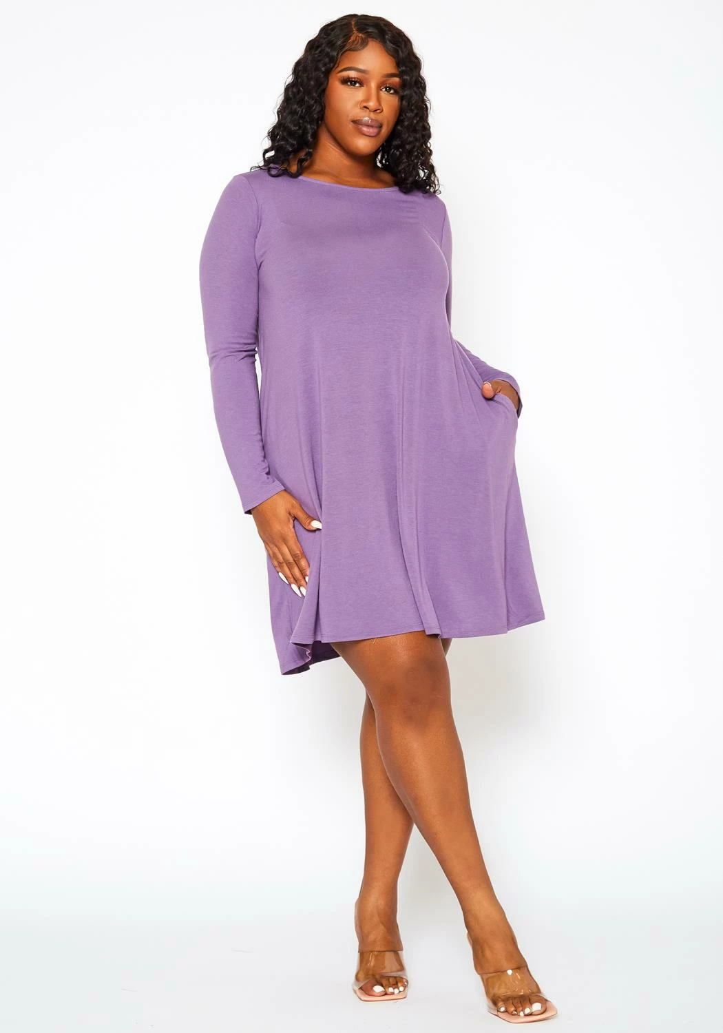 Plus Size Long Sleeve Flare Mini Dress 2 Plus Size Long Sleeve Flare Mini Dress - Image 2
