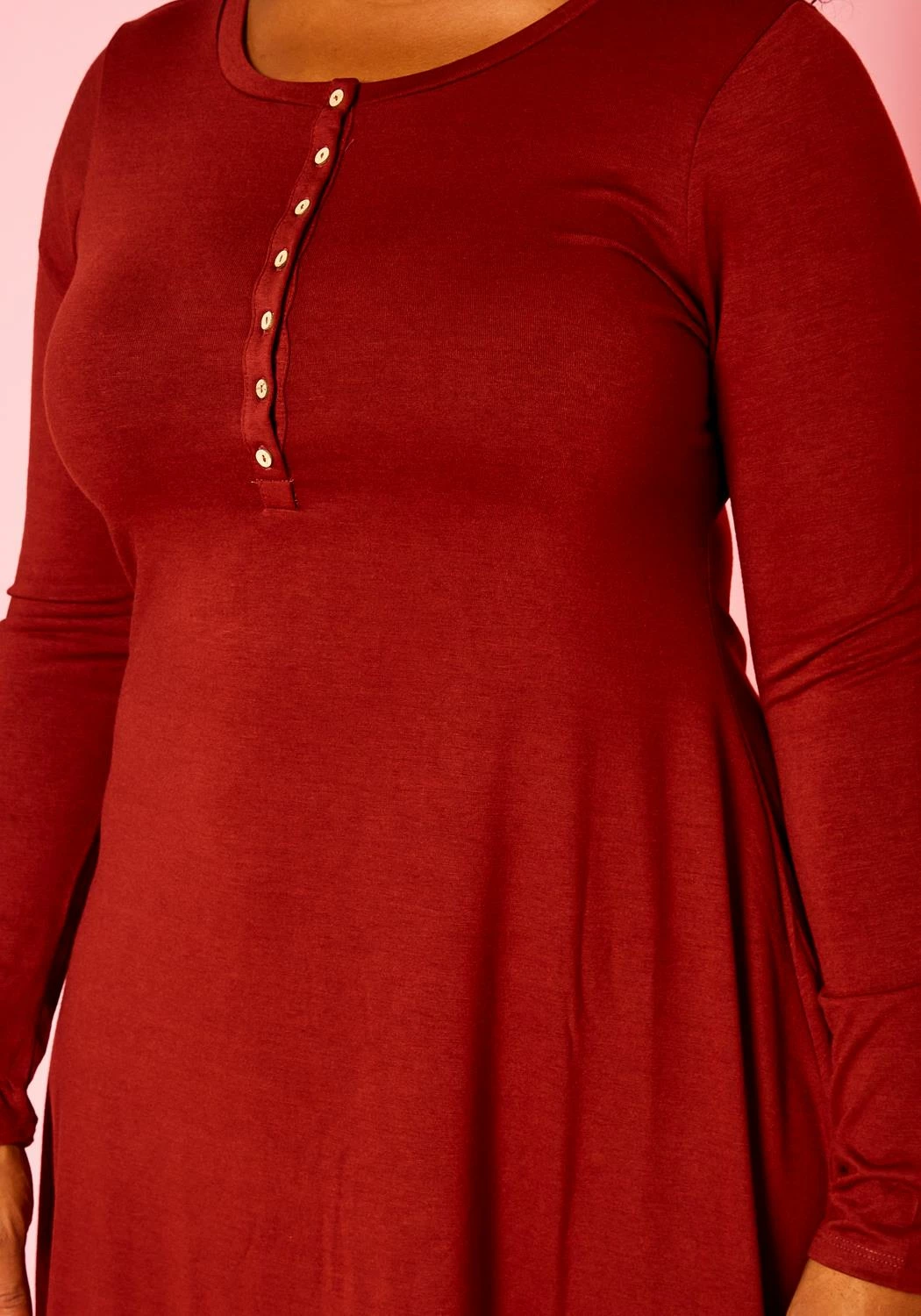 Plus Size Button Hem Long Sleeve Flare Mini Dress 5 Plus Size Button Hem Long Sleeve Flare Mini Dress - Image 5