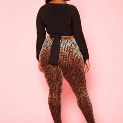 Plus Size Crop Top & Greek Key Print Pants Set 8 Plus Size Crop Top & Greek Key Print Pants Set -Radiant Drape Sales 2021107 001 3