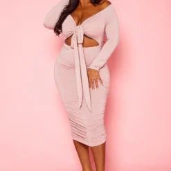 Plus Size Off Shoulder Cross Wrap Midi Dress